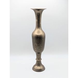 Tall Vintage India Brass Vase Candleholder Aged Speckled Patina Unique Shape
